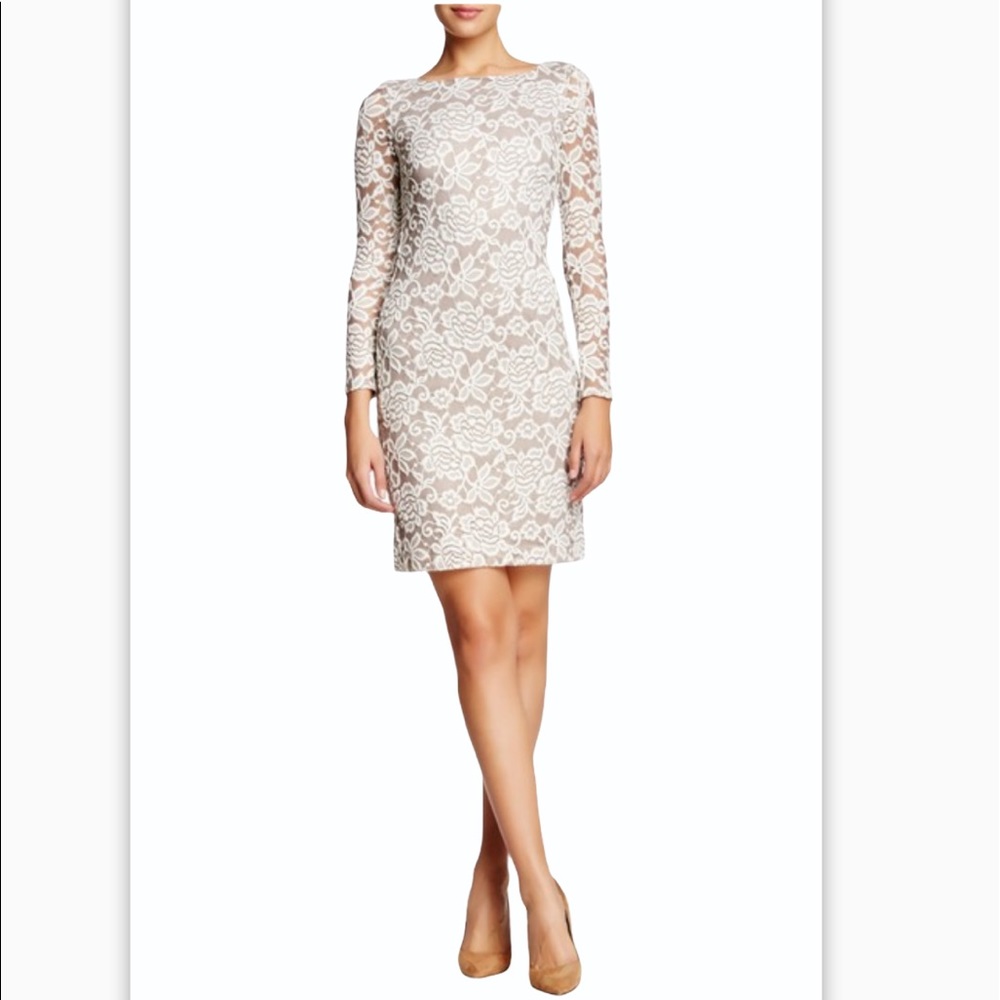 Eliza J Long Sleeve Floral Lace Sheath Dress 14